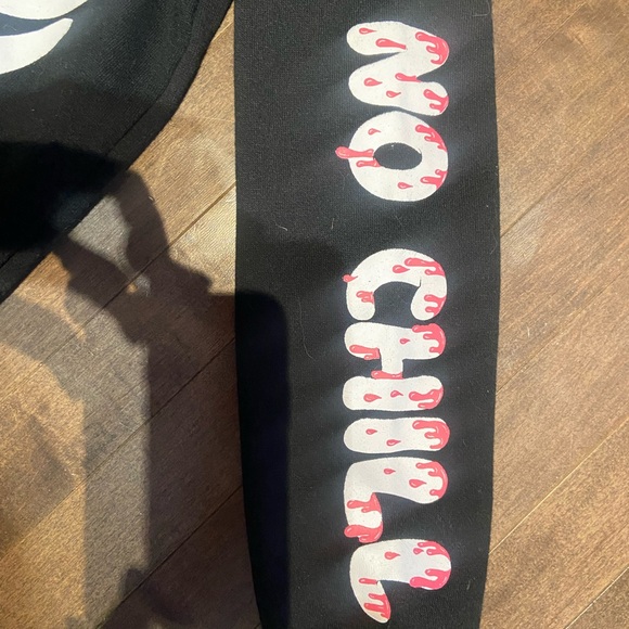 7/8T Boys Black Skull Zip Up Hoodie with mesh see through eyes / hood - Picture 6 of 7